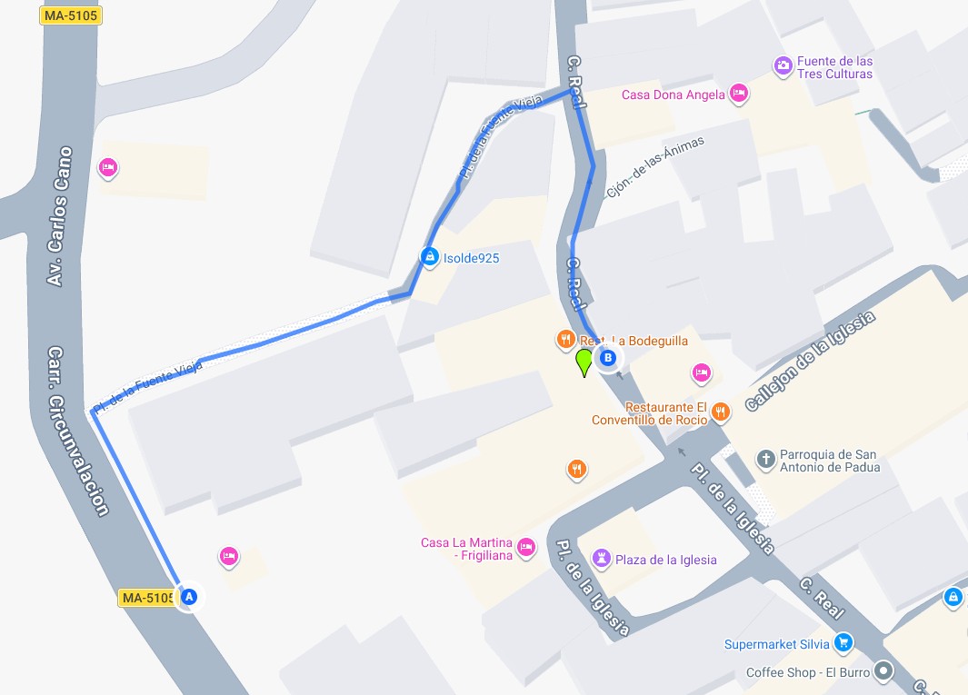 Walking route from Avenida Carlos Cano 42 to La AMARA Frigiliana